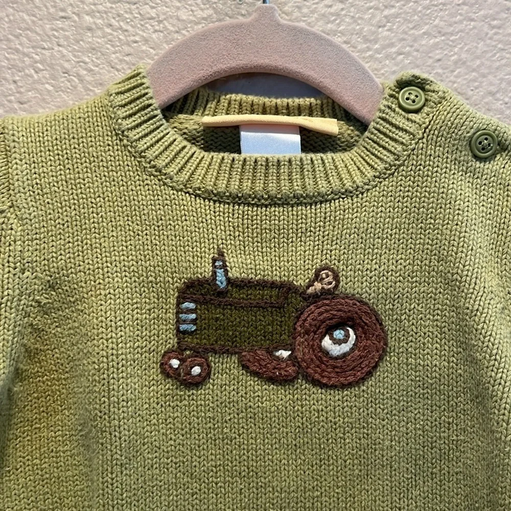 Gymboree Boy’s Petting Zoo Tractor Sweater 2005 Y2K Green 6-12 Months